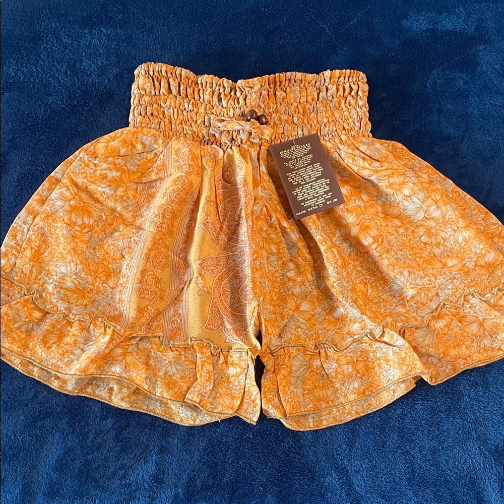 High-Waist Orange Floral Smocked Shorts